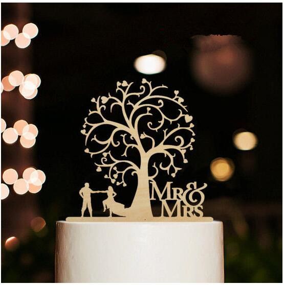 Amosfun Wedding Cake Topper de Madera Mr and Mrs Cake Topper para el Aniversario de Boda