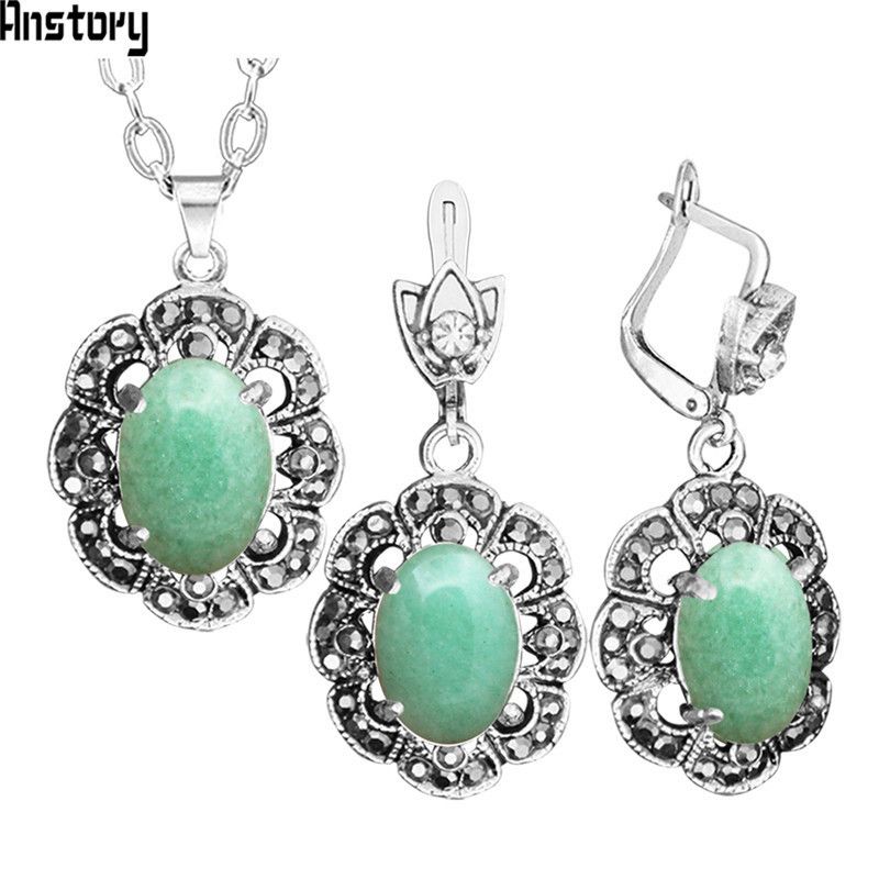 mode Ca U7 Collier pendent en pierres precieuses Ensemble de boucles d/'oreilles