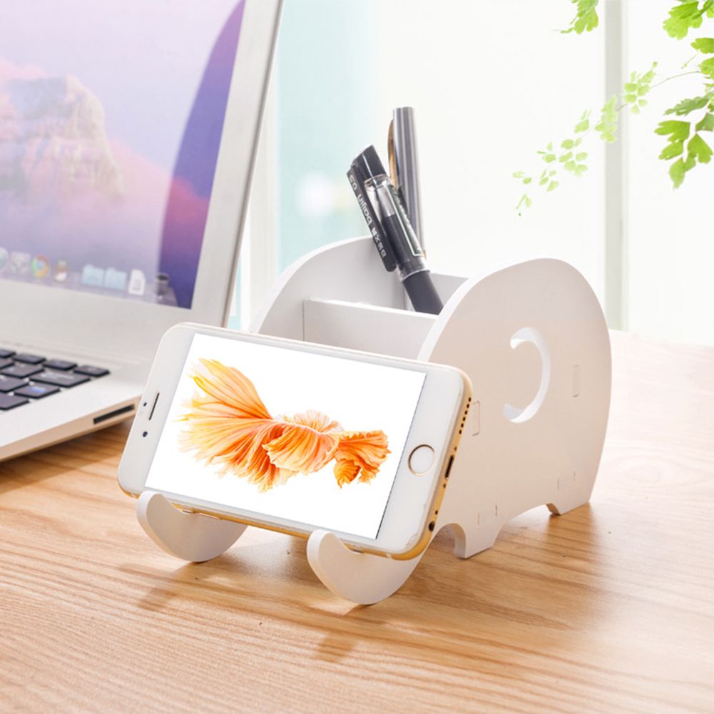 Hatoly Diy Universal Cell Phone Holder Cute Elephant Desk Mini Plastic Storage Box Pen Containers Stand For Iphone