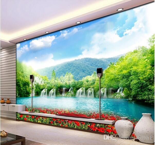 3d Wallpaper Custom Photo Mountain Waterfall Beautiful Scenery