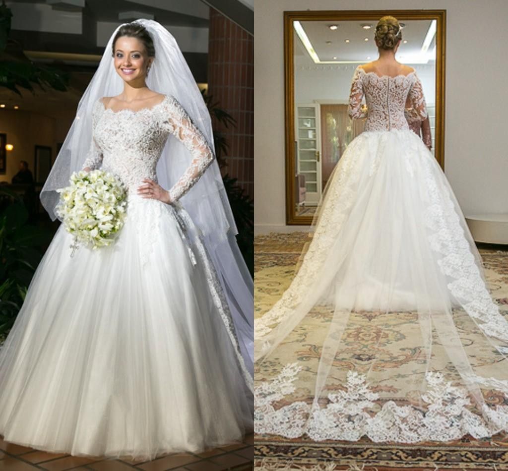 2018 Major Beading Ball Gown Wedding Dresses Off Shoulder Lace