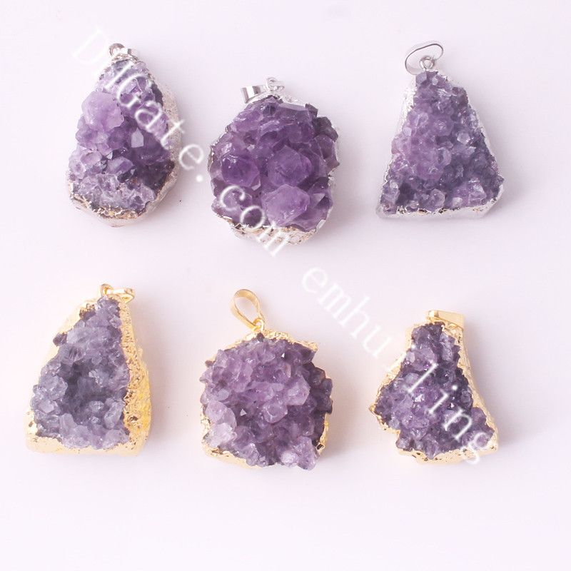 Freeform Natural Druzy Geode Amethyst Gemstone Crystal Healing Pendant