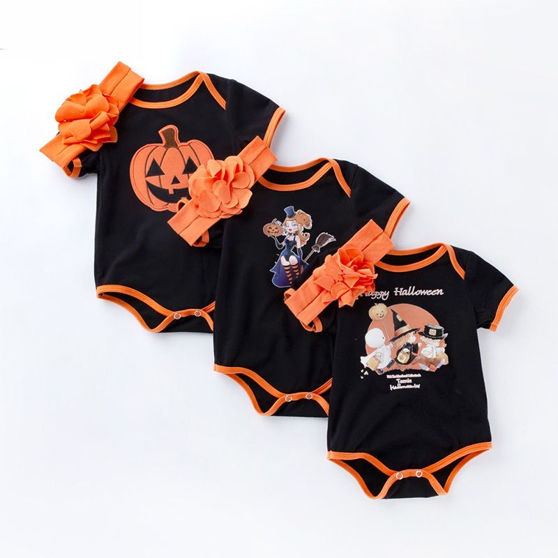 2018 newborn baby halloween clothes triangle rompers flower headband witch pumpkin bat deaths head ghost design boys girls infant onesies 0 24m from