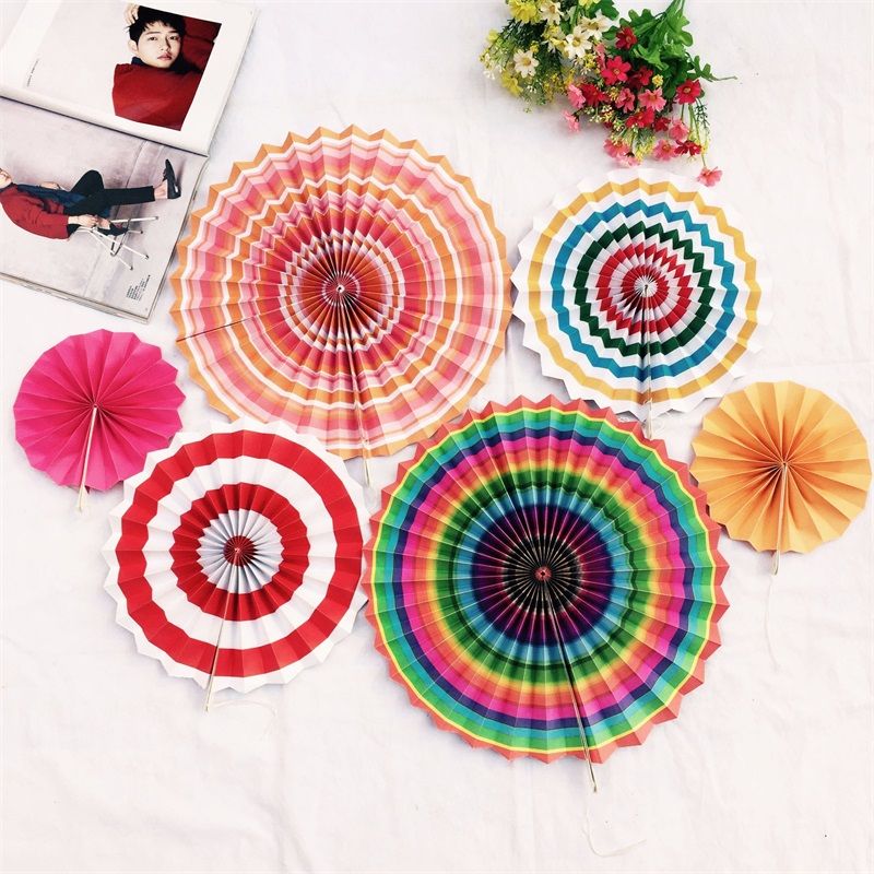 Foldable Paper Fan Flower Colorful Circular Handcraft Fans Fashion