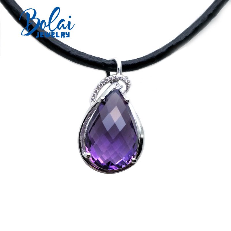 2019 Bolaijewelry Natural Big Size Pear Amethyst Pendant With 2019 Bolaijewelry Natural Big Size Pear Amethyst Pendant With Leather Necklace 925 Silver Women Anniversary Wedding Party Gift From Yongq