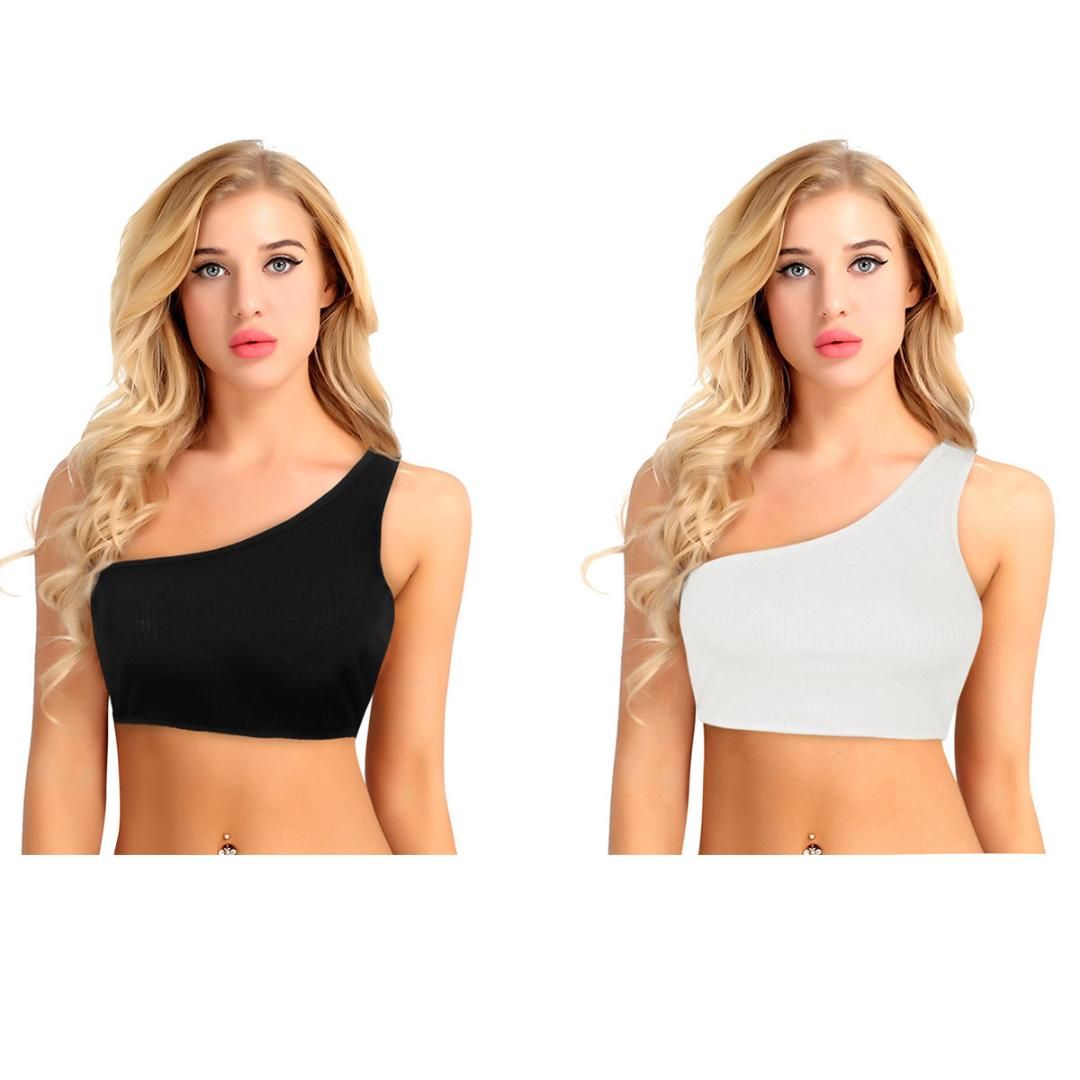 Sexy Tee Tank Para Mangas Crop Msemis Hombro Vendaje Sin Strappy Tops Mujeres Adolescente Chaleco Top Corto Suave Un 08nkwOPX