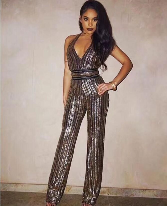 Gold and black sequin jumpsuit Clearance
