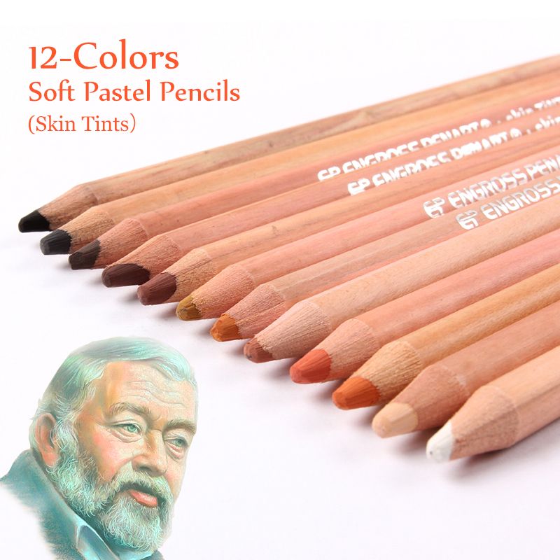 12 professional soft pastel pencils wood skin tints pastel colored
