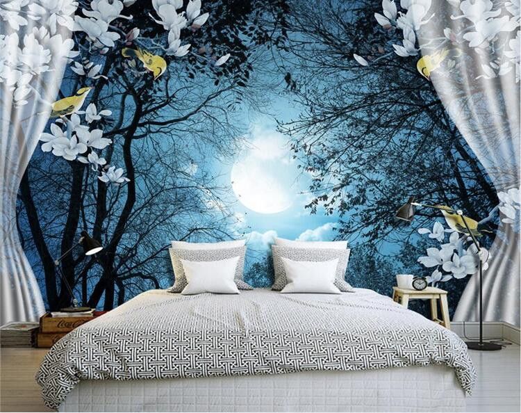 3D Wall Mural Wall Paper Natural Scenery Peaceful Night ...