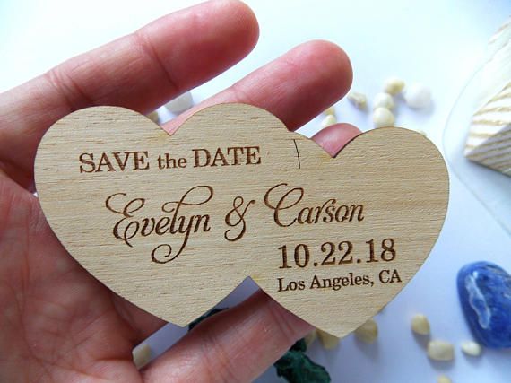 Double Heart Shape Wedding Fridge Magnets Rustic Custom Wood Wedding