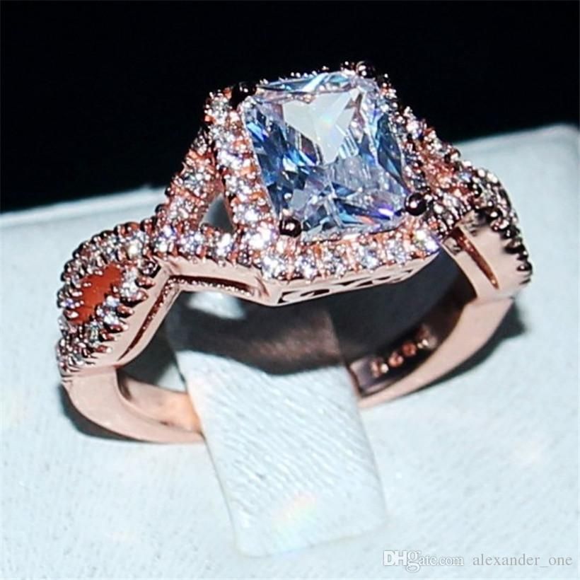 925 Argent Taille Princesse Carré Zircon Anneaux Mariage Bagues topza Bijoux