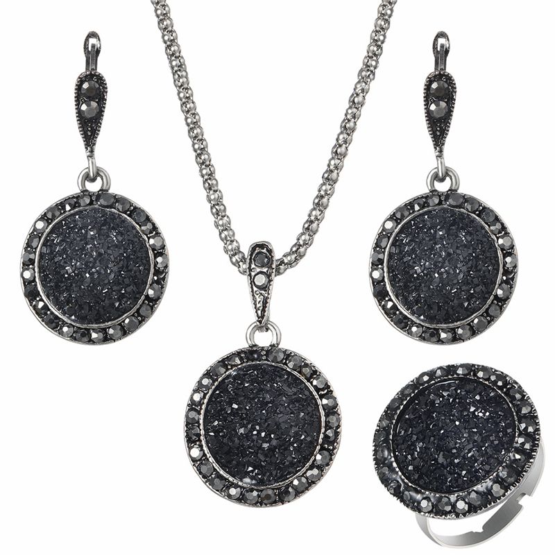 High Quality Black Round Drusy Druzy Tiny Stone Resin Pendant High Quality Black Round Drusy Druzy Tiny Stone Resin Pendant Necklace Earring Ring Jewelry Sets Party