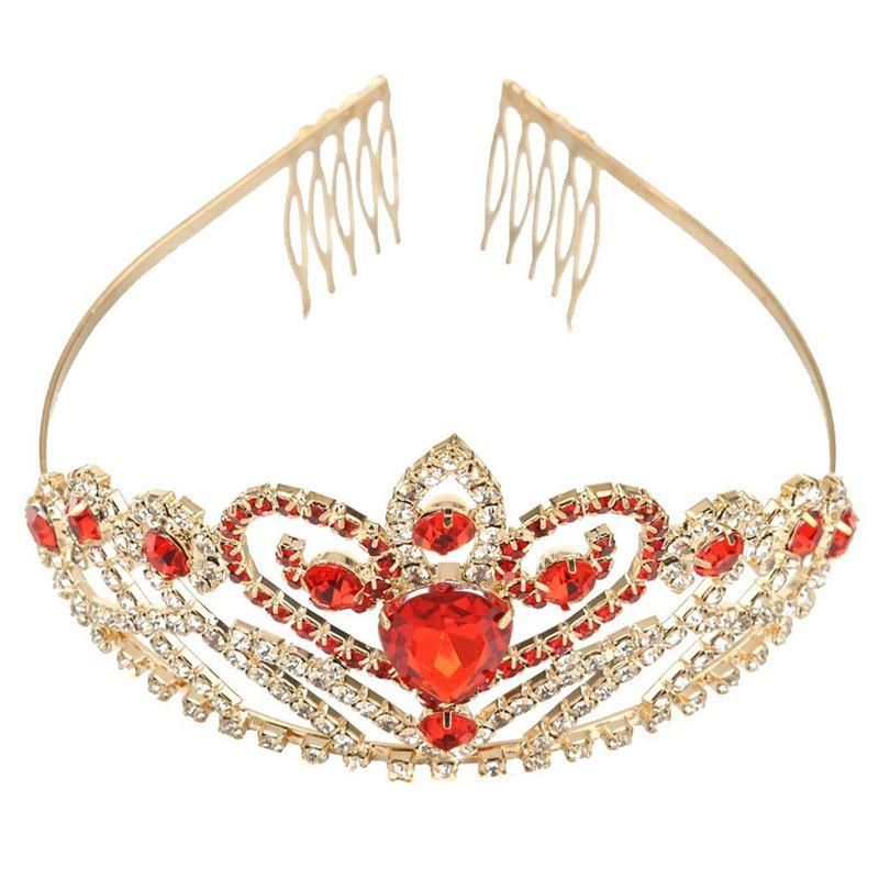 2020 Crystal Rhinestone Gold Red Hair Tiara Crown With Comb Wedding ...
