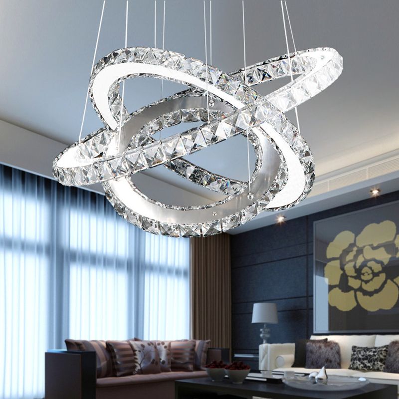 Modern Chrome Chandelier Crystals Diamond Ring Led Lamp Stainless Modern Chrome Chandelier Crystals Diamond Ring Led Lamp Stainless Steel Hanging Light Fixtures Adjule Cristal Re Pendant Kits Iron