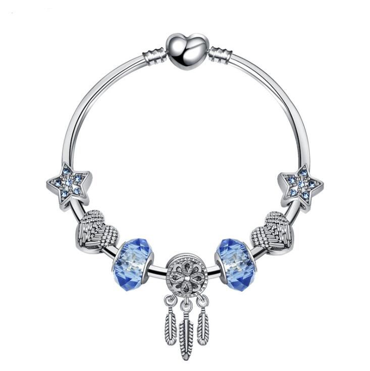 925 Silver Crystal Diamonds Blue Woman Bracelet Fits European Pandora