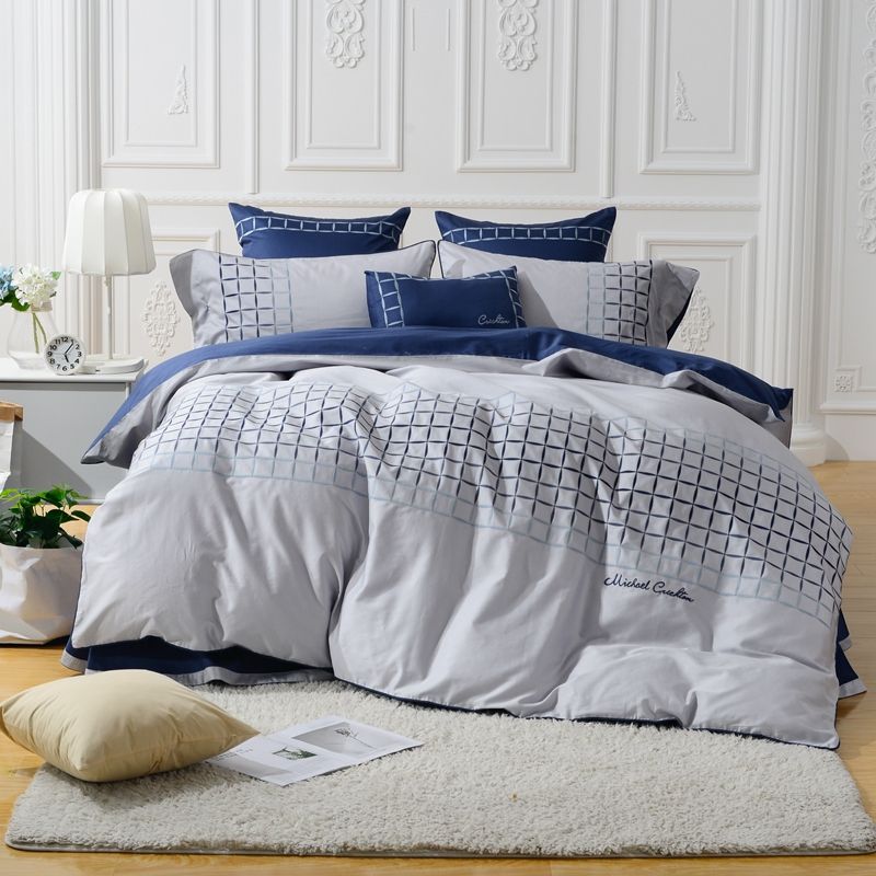 luxury blue plaid embroidery