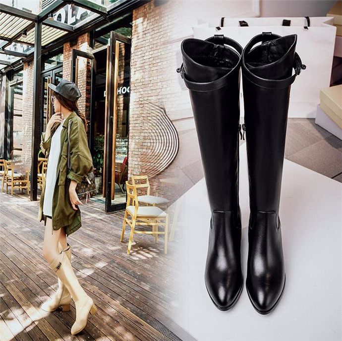Acquistare Stivali Invernali Da Donna In Pelle Con Tacchi Grossi Stivali  Alti Fino Al Ginocchio Con Testa A Punta Fibbia Laterale Stivali In Metallo  Semplici Alla Moda Economico | Consegna Veloce E