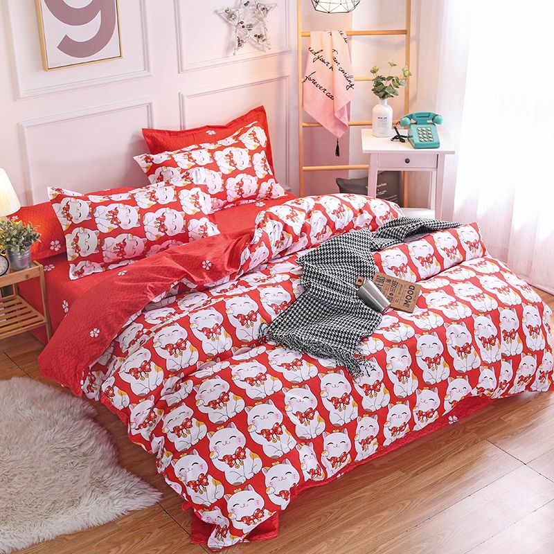 Cartoon Cat Luxury Bedding Set Bed Twin Queen King Linens Cartoon Cat Luxury Bedding Set Bed Twin Queen King Linens White Red Duvet Cover Sheet Children Fashion Bedclothes Comforter Comforters