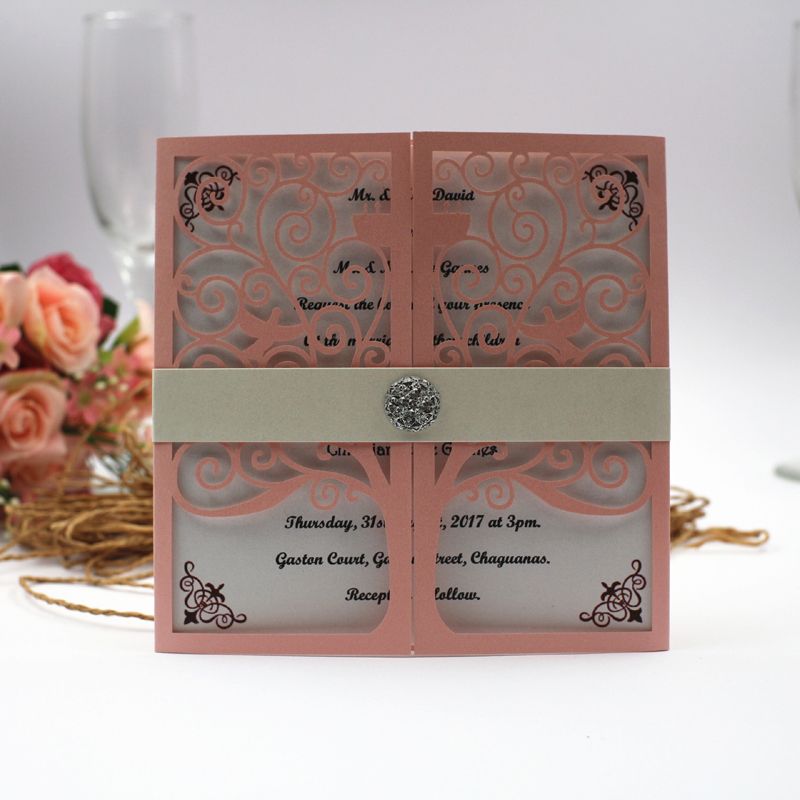 elegant love tree wedding invitation cards with diamond belt shimmer