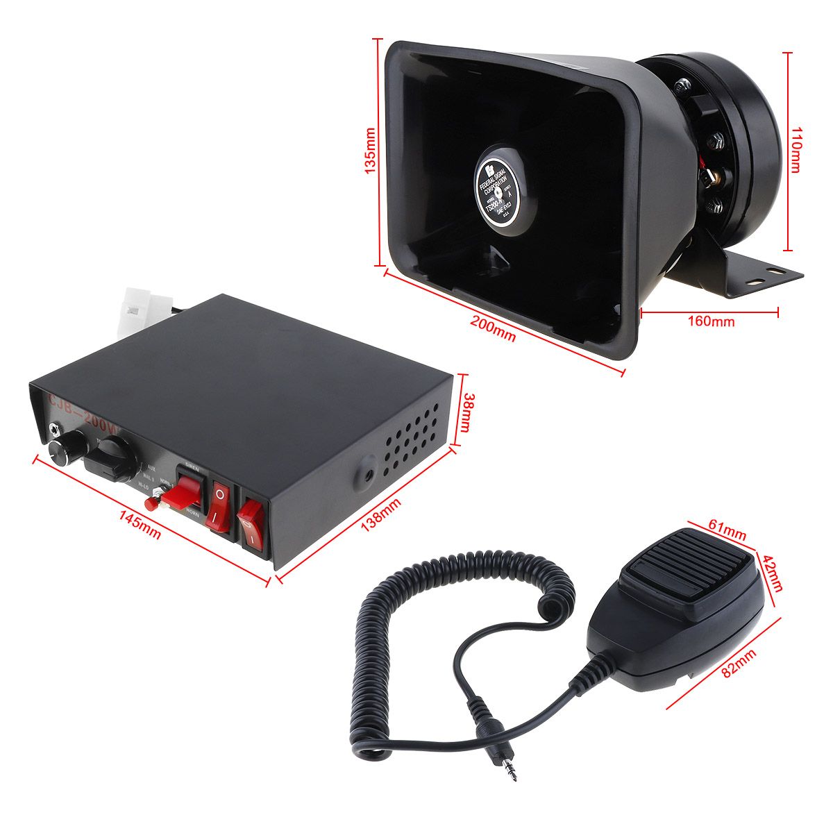 12V 200W 9 Tone Loud Car Warning Alarm Police Siren Horn Speaker With