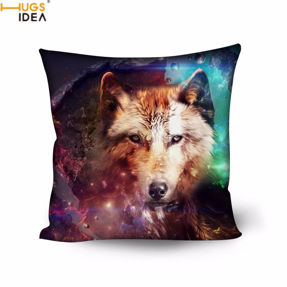 Hugsidea Cool 3d Animal Brother Galaxy Wolf Printed Pillow Case Living Room Bed Sleep Pillow Covers 50cm 50cm Square Pillowcase Pillow Case Patterns