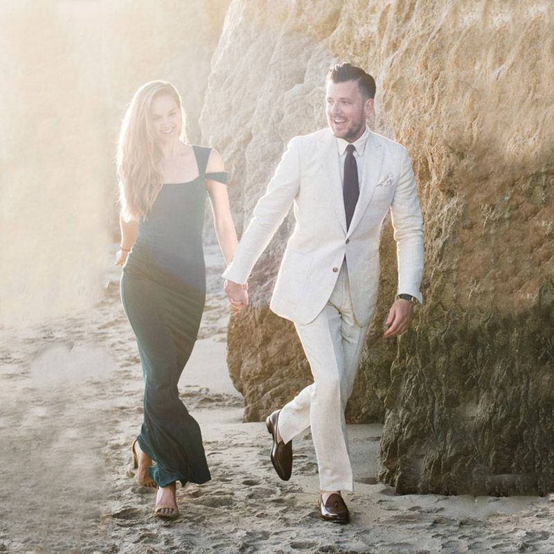 Custom Made Ivory Linen Men Suits Beach Wedding Suits For Groom