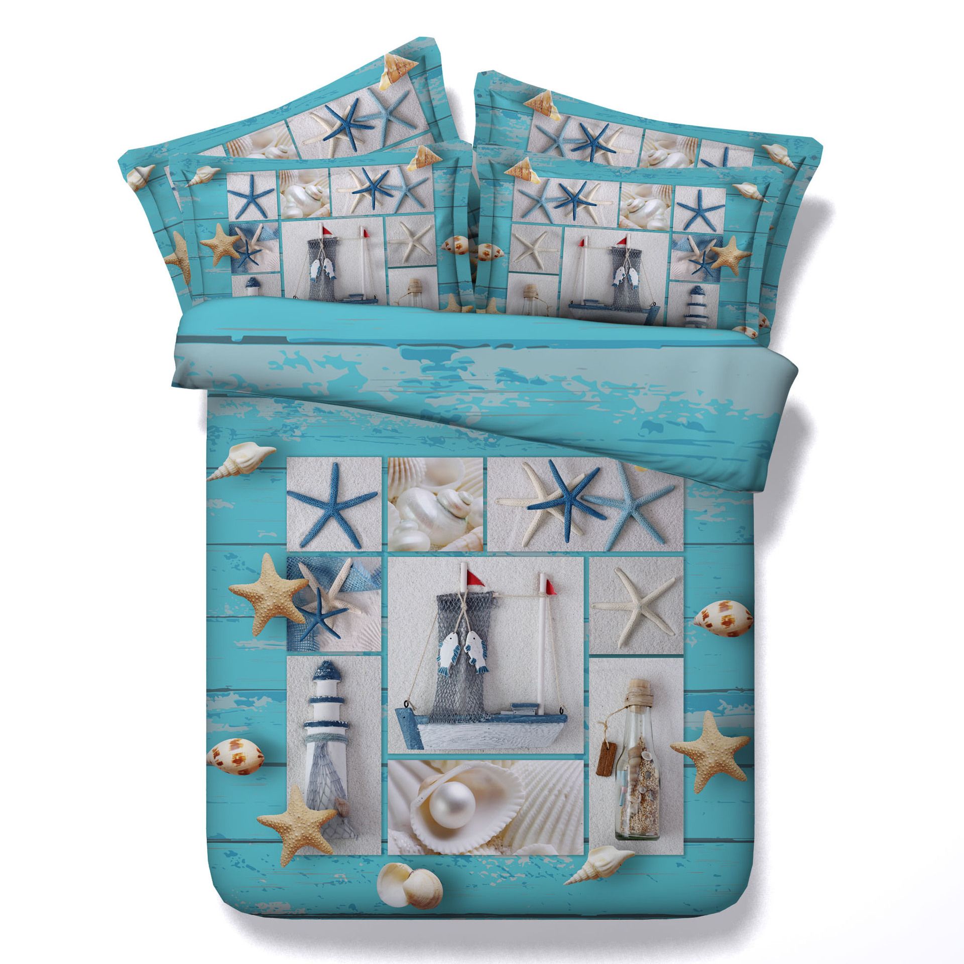 3D Ocean Beach Theme Duvet Cover Lighthouse Bedding Sets Queen Pearl