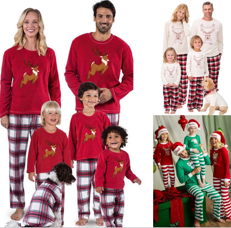 xmas kids adult family matching pajamas christmas deer elk plaid christmas plaid pjs