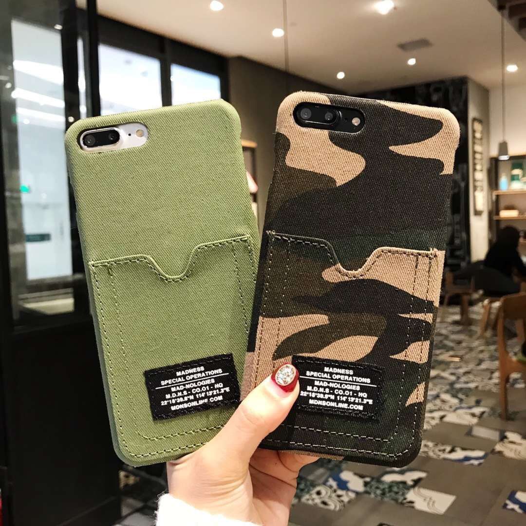 Fabric Camouflage Back Case Camo Card Slot Printed Letter Phone Shell
