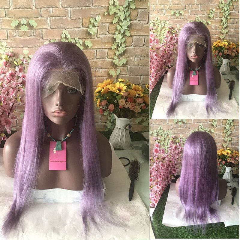 Purple Human Hair Straight Full Lace Wig For Black Woman 100 Brazilian