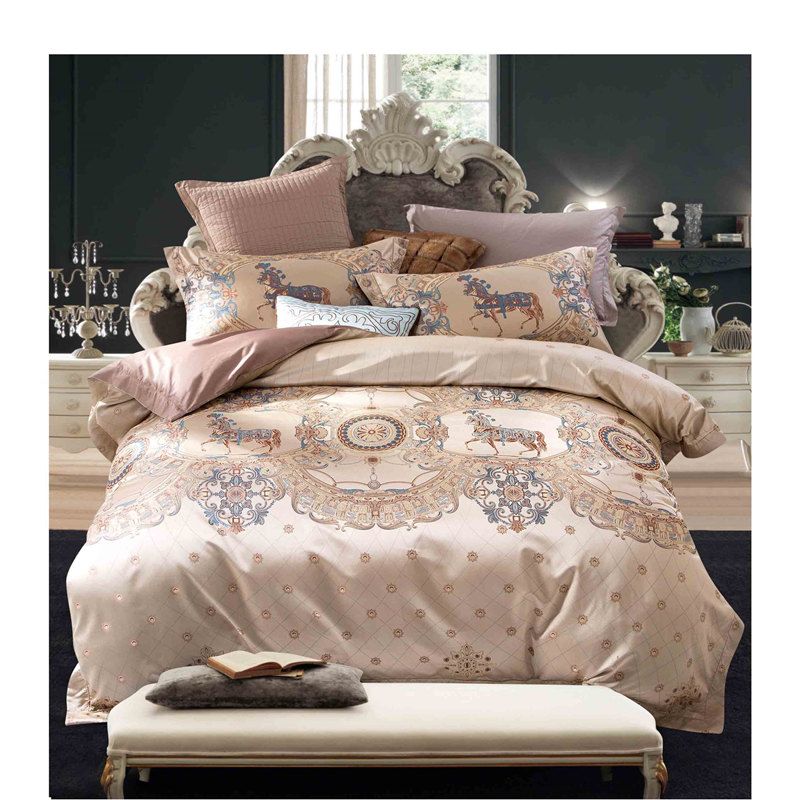 cotton pink bule printed luxury oriental bedding set king queen size bed  set duvet cover bedsheet pillowcases 2018 new fashion