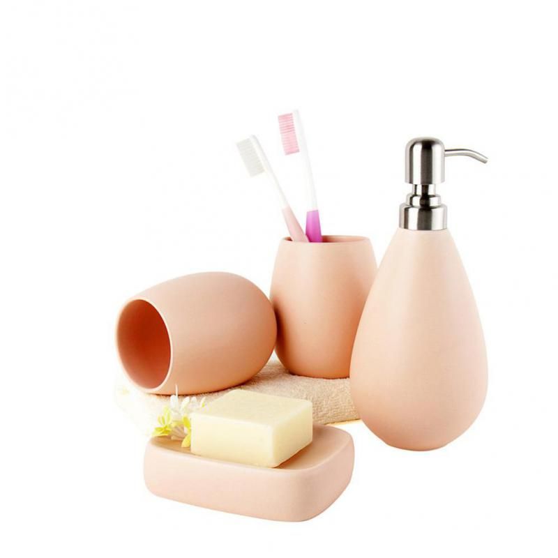 Ceramic Bathroom Accessories Set Household Items Toothbrush Holder Soap Dispensers Dishes Simple Style 4pcs