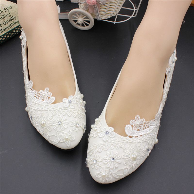 Compra Perlas Y Encaje 2018 Zapatos De Boda Pisos Zapatos De Novia Dulces Y  Cómodos Zapatos De Fiesta De Graduación Con Perlas Tobilleras Barato |  Entrega Rápida Y Calidad | Es.Dhgate