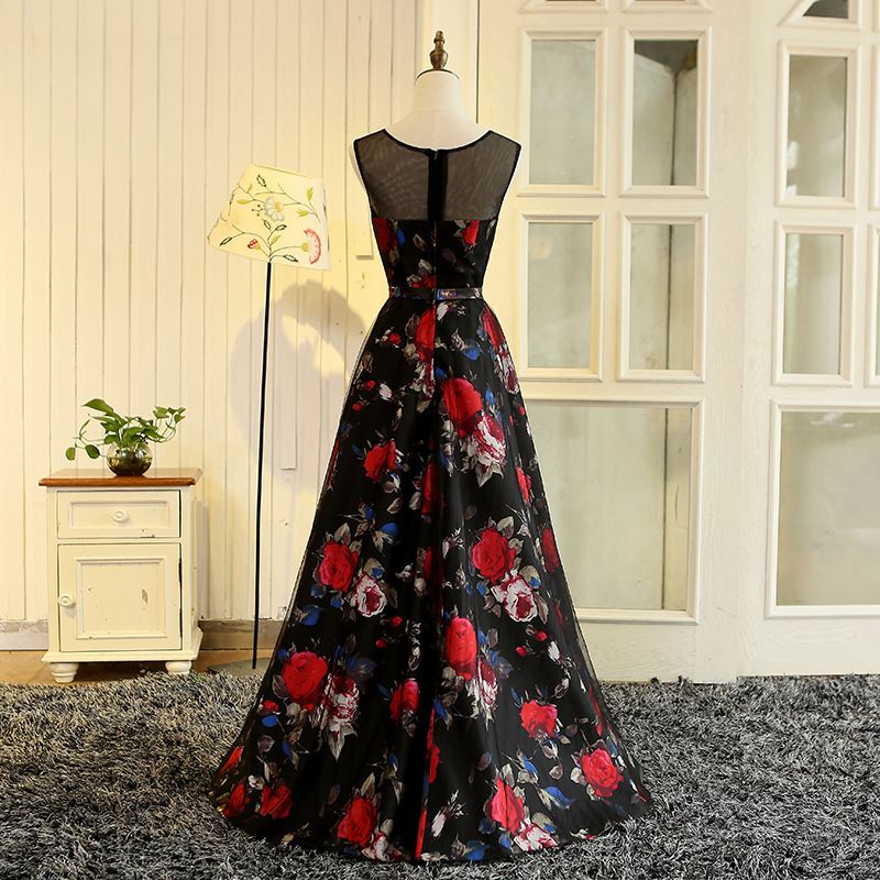 Vestito nero con fiori rossi Clearance