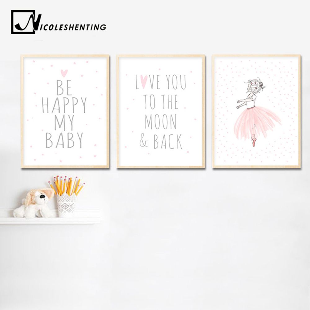 2019 kawaii baby girl nursery wall art canvas painting pink cartoon
