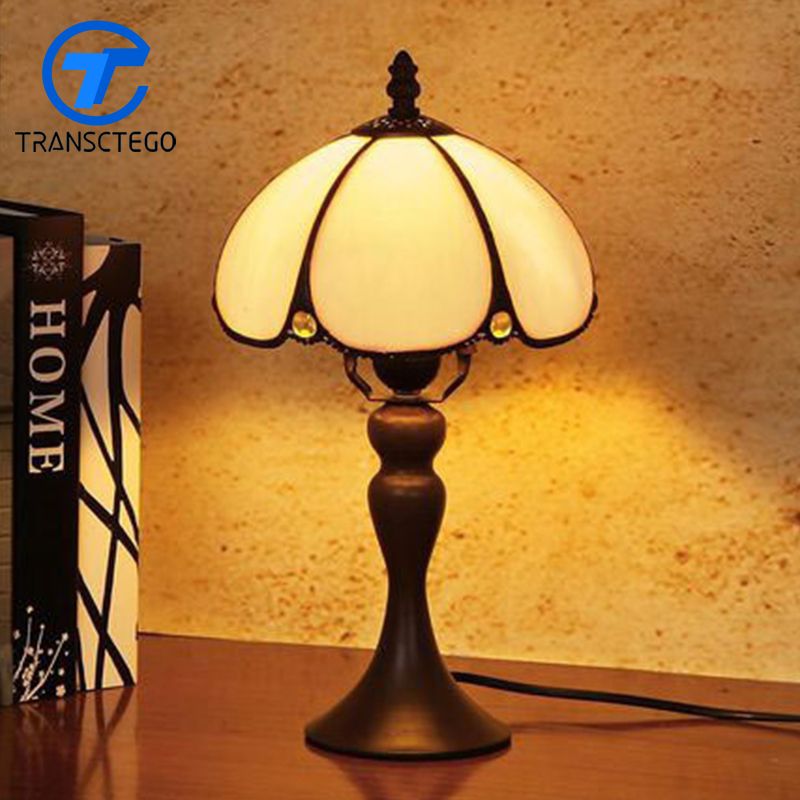 Hand Drawing Vintage Desk Lamp Bedside Glass Lampshade Table Dimmable Light Reading Room Night