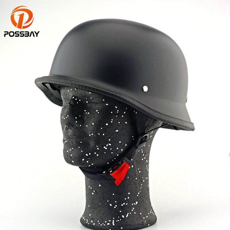 Possbay Black Motorcycle Helmet Retro Scooter Helmet Open Face