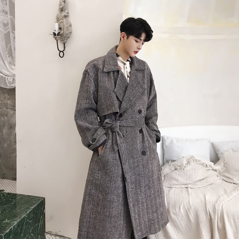 Men's Military Woolen Cashmere Blend Double Breasted Trench Coat Jacket Outwear