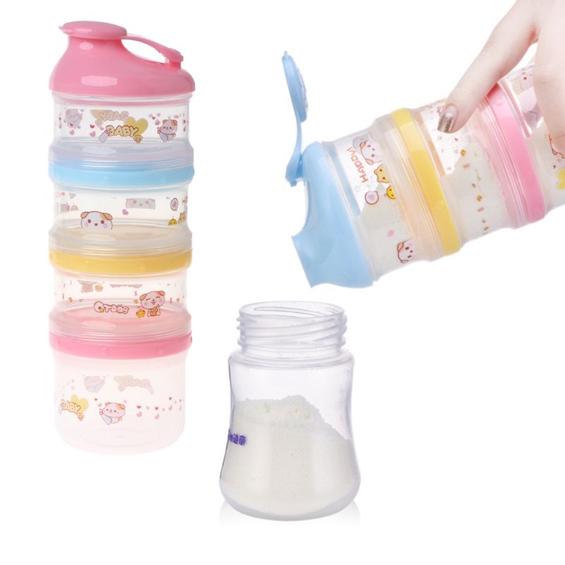 Baby Milk Powder Container Portable Formula Storage Cartoon 4 Layers Makeup