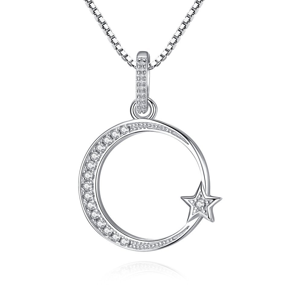 Whole Authentic 925 Sterling Silver Crescent Moon Star Whole Authentic 925 Sterling Silver Crescent Moon Star Shimmering Crystal Pendant Necklaces For Women Fashion Jewelry Gift Heart Necklace