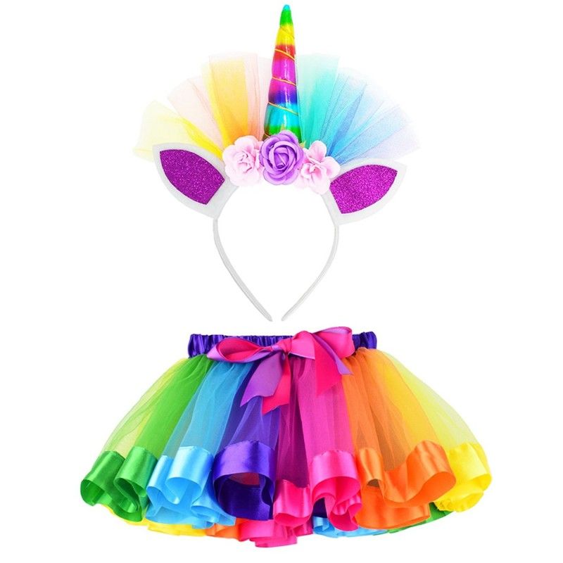 Headband /& Satin Sash Girls Layered Tutu Skirt with Unicorn Tshirt