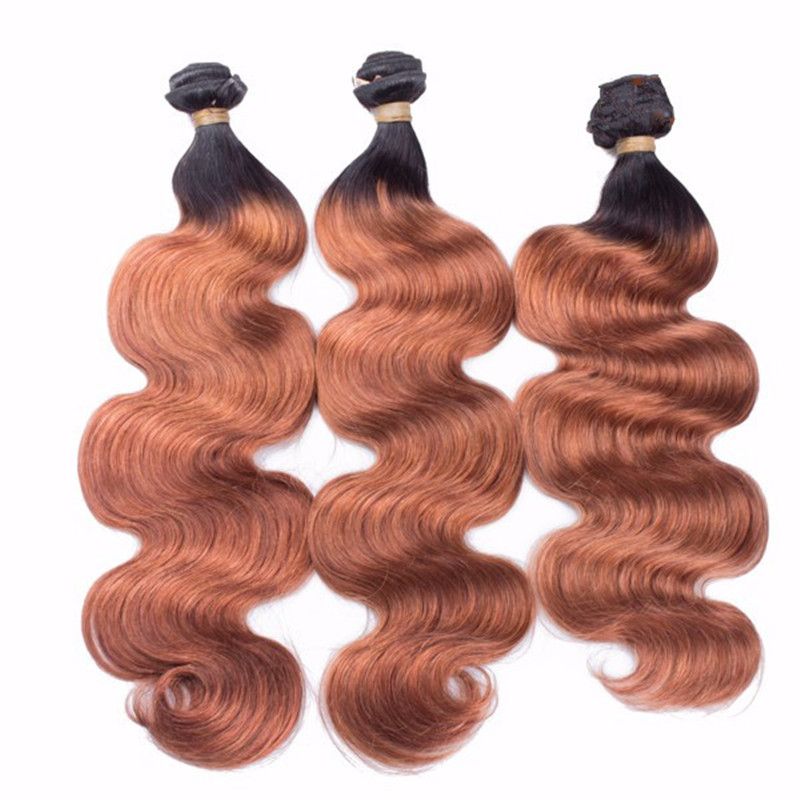 Body Wave Ombre Virgin Brown Indian 2 Tone Human Hair Weave Weft