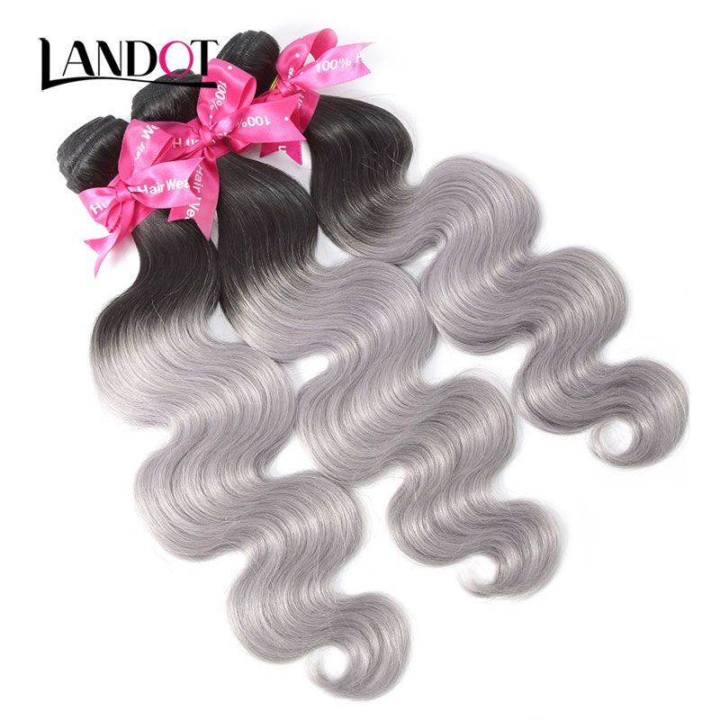 9A Ombre 1B/Grey Brazilian Virgin Hair Weave 3 Bundles With Lace Frontal Closures Peruvian Malaysian Indian Body Wave Human Hair Extensions