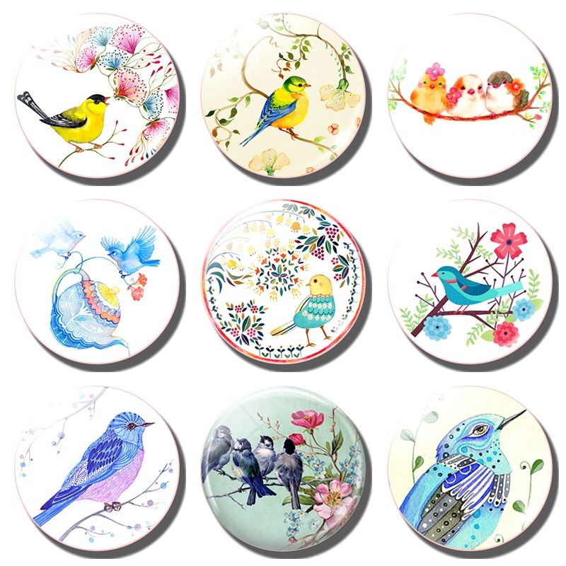 Flower Bird Decorative Refrigerator Magnets Blue Pink Flowers Birds 30mm Fridge Magnet Sweet Cute Birdie Message Board Stickers