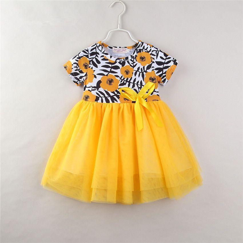 yellow floral lace dress