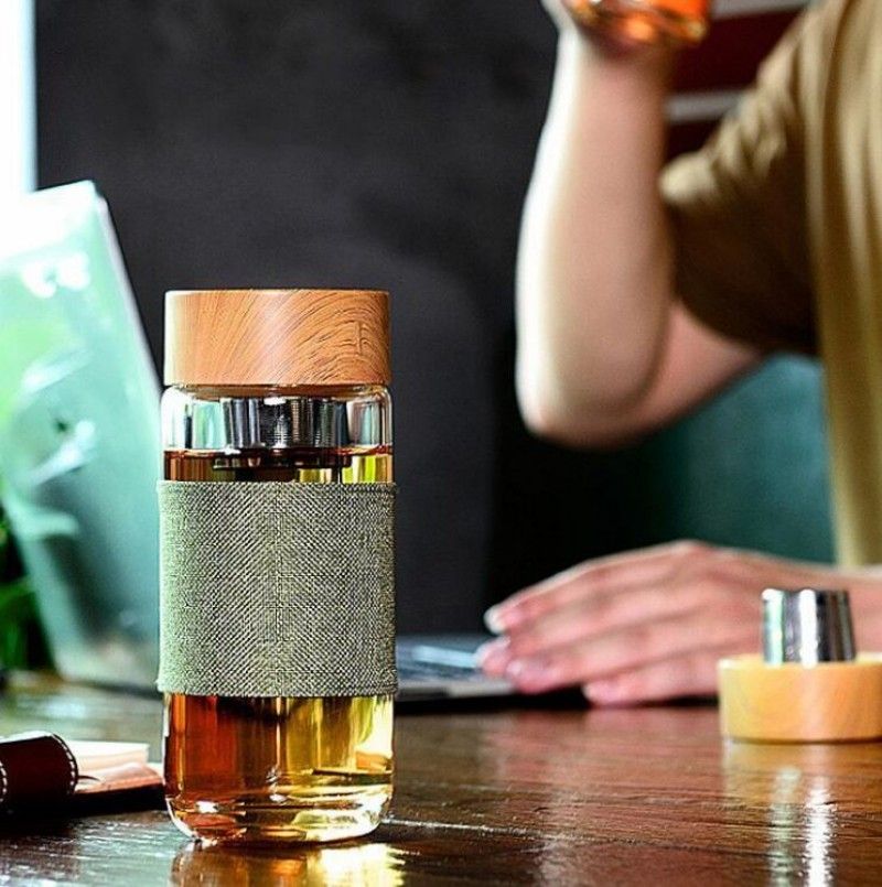 Glass Water Bottle With Tea Infuser Strainer Heat Resistant European Style 400ML Glass Filter