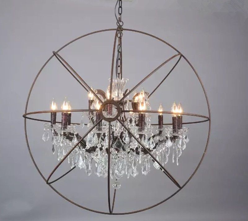 Foucault S Orb Clear K9 Crystal Chandelier Rustic Iron Globe Foucault S Orb Clear K9 Crystal Chandelier Rustic Iron Globe Suspension Handing Lamp New Loft Industrial For Living Room B039 Dining