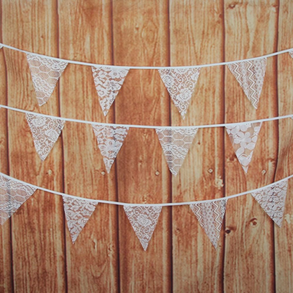 2019 New 10m 36 Flags White Lace CottonFabric Bunting Banner For