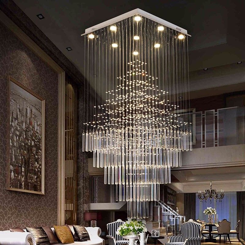 Modern Led Rectangular Crystal Chandelier Lamps Stairs Hanging Modern Led Rectangular Crystal Chandelier Lamps Stairs Hanging Pendant Fixtures For Villa Hotel Mall With Ac110 240v Contemporary Chandeliers