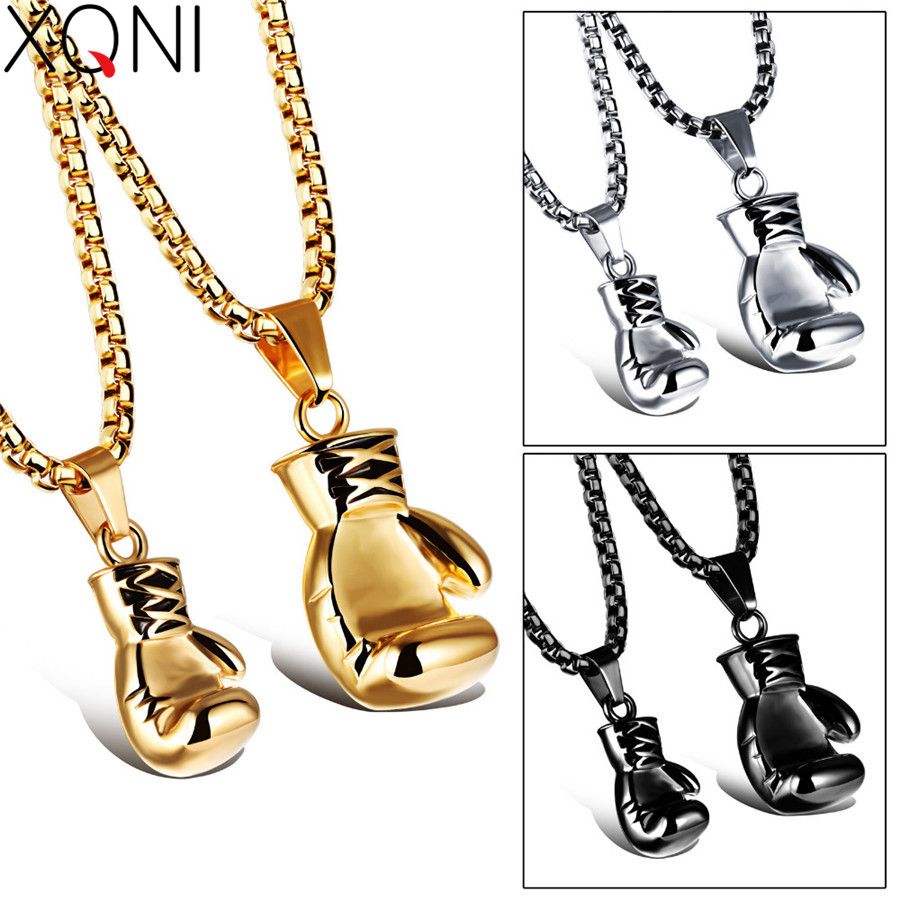 2018 Xqni Fashion Mini Fist Glove Design Pendant Black Silver Gold 2018 Xqni Fashion Mini Fist Glove Design Pendant Black Silver Gold Color Boxing Chain Stainless Steel Personality Necklace For Boys From Yuijin